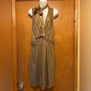 Laundry by Design Shelli Segal gold shimmer tie-neck dress with pockets! Sz 8 M